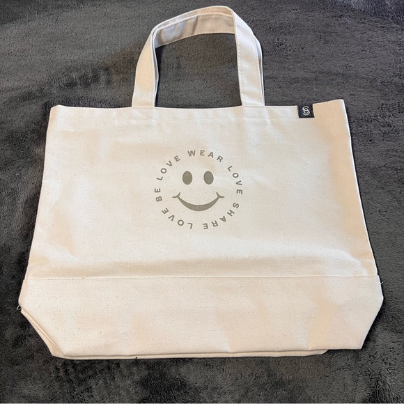 Sydney Evan large Beige Canvas Tote with Smiley Design - Picture 1 of 4